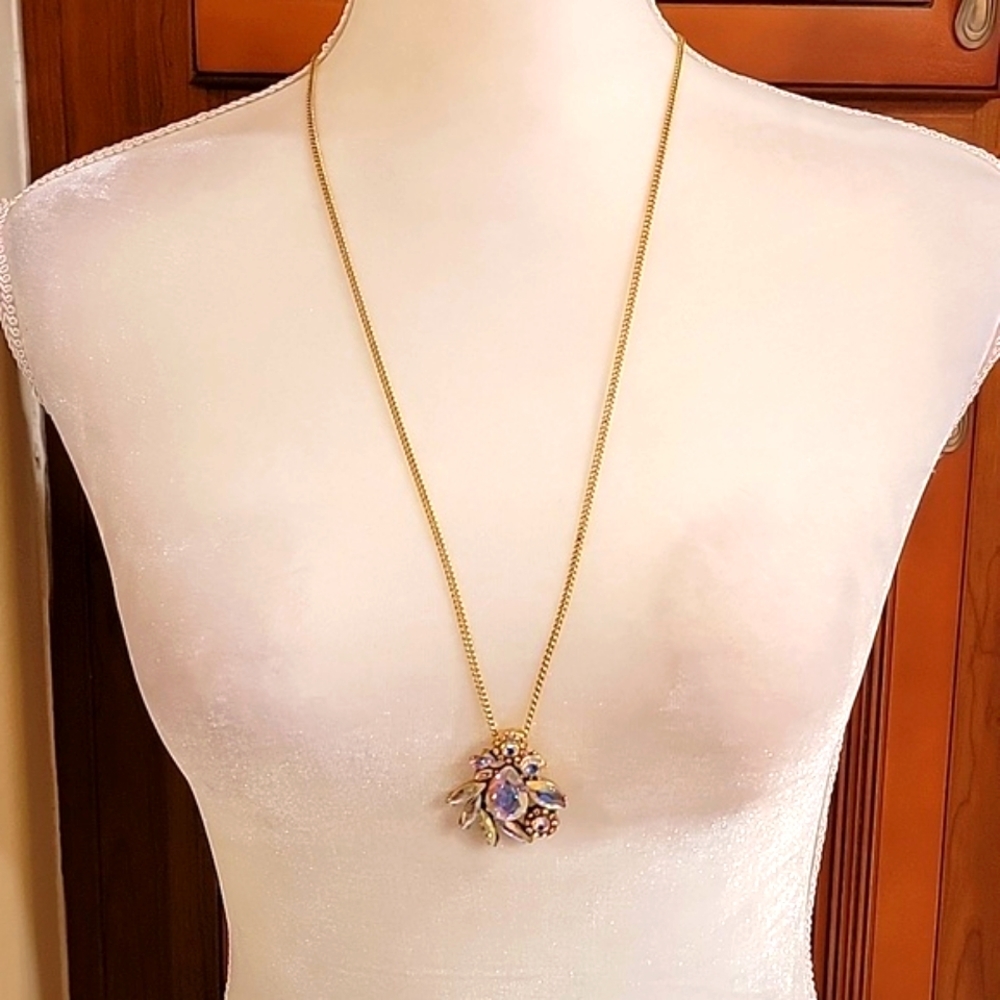 Vintage J. Crew Aurora Borealis Cluster Pendant Statement Necklace